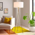 Fabric and iron floor lamp, gold color with off-white shade -